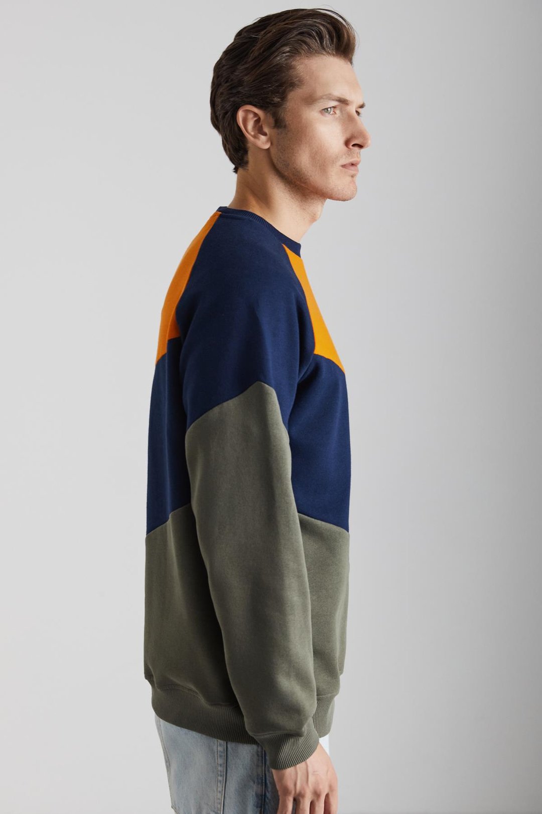 COLWAY Erkek Pamuk Yuvarlak Yaka Lacivert-Haki-Turuncu Sweatshirt