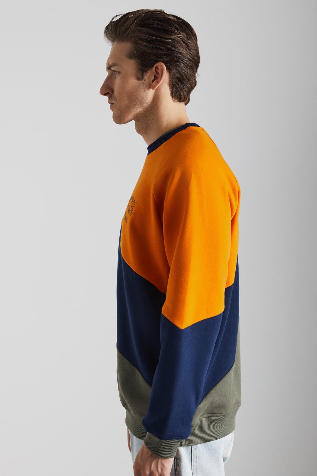 COLWAY Erkek Pamuk Yuvarlak Yaka Lacivert-Haki-Turuncu Sweatshirt