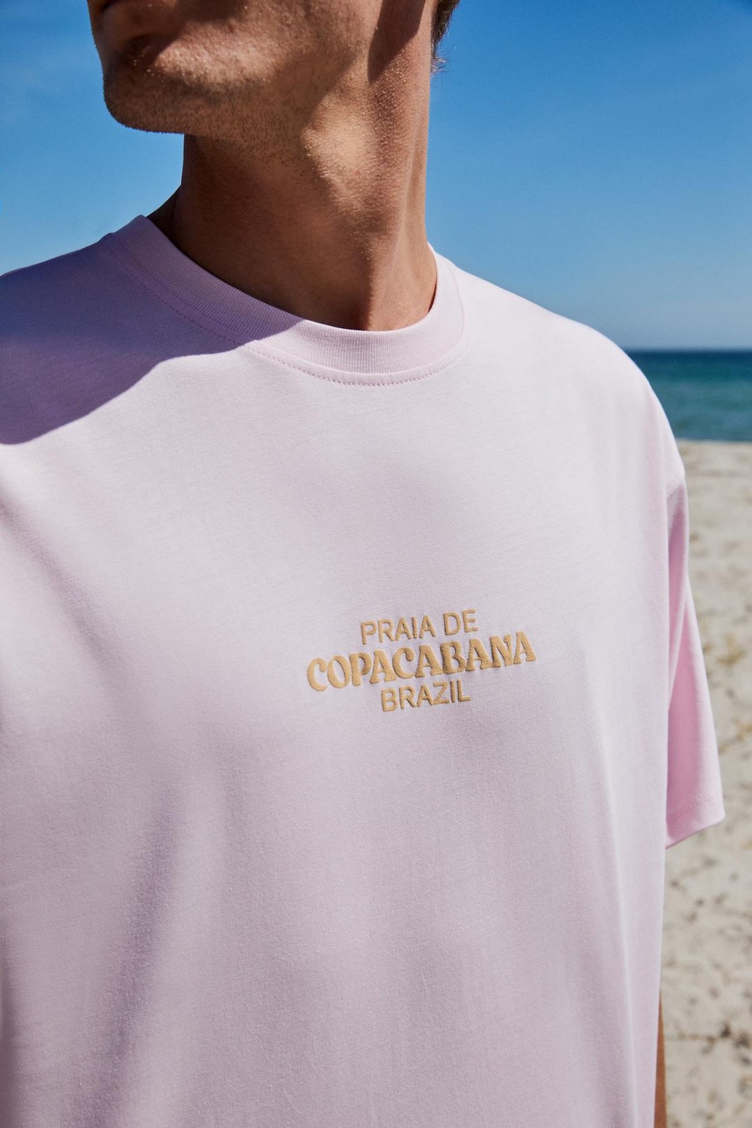 COPACABANA Erkek Ön Arka Baskı Detaylı %100 Organik Pamuk Oversize Kısa Kollu Pembe T-Shirt