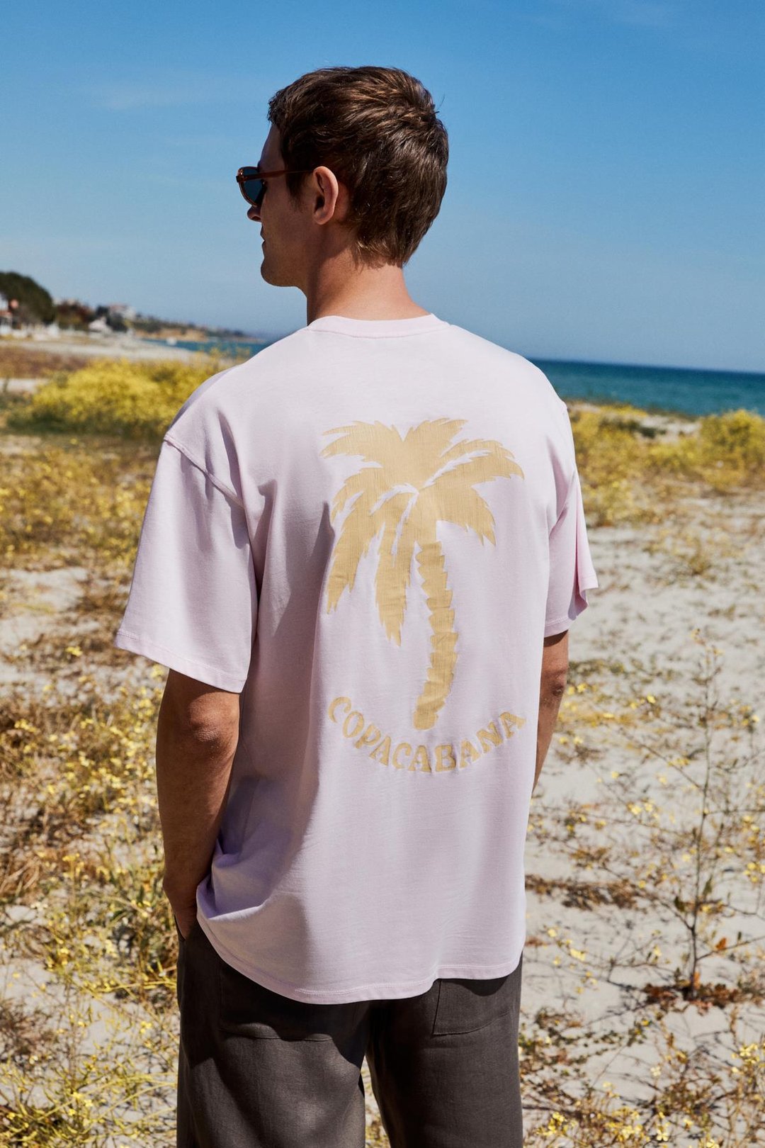 COPACABANA Erkek Ön Arka Baskı Detaylı %100 Organik Pamuk Oversize Kısa Kollu Pembe T-Shirt