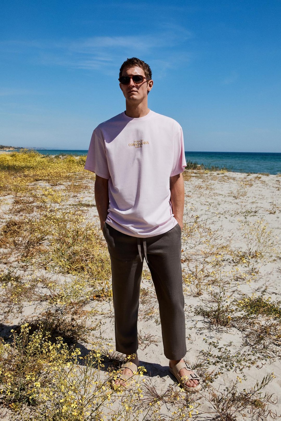 COPACABANA Erkek Ön Arka Baskı Detaylı %100 Organik Pamuk Oversize Kısa Kollu Pembe T-Shirt