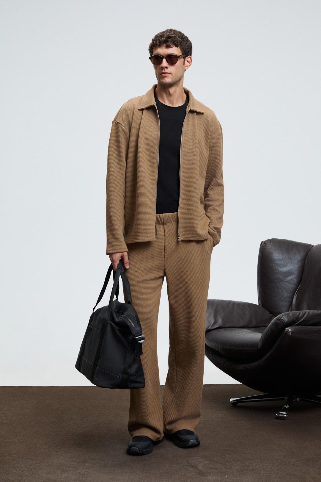 CRIMSON Erkek Waffle Özel Dokulu Fermuarlı Süs Etiketli Vizon Ceket