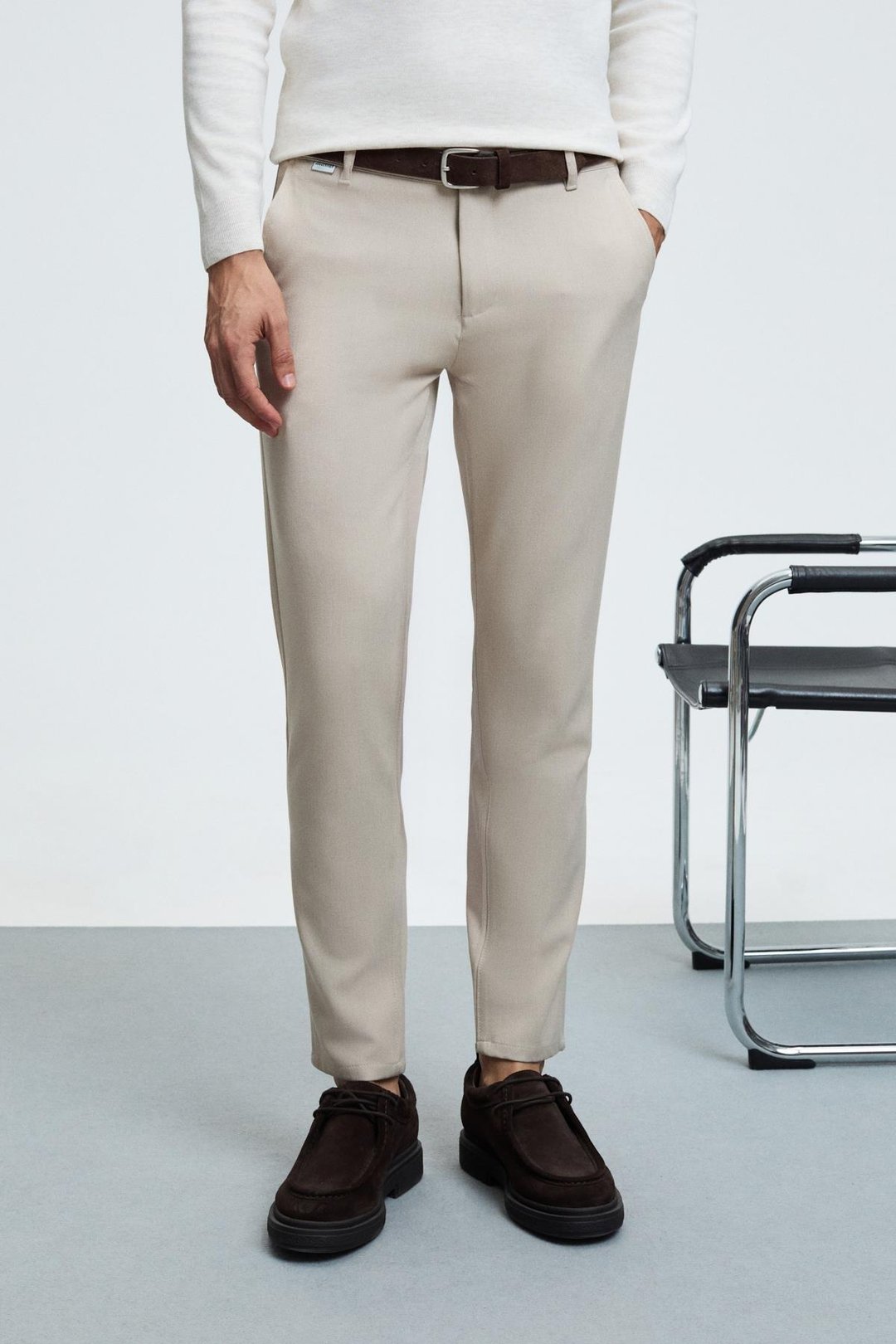 CRUDO Erkek Yanları Ve Arkası Cepli Fermuarlı Regular Fit Dokuma Bej Pantolon