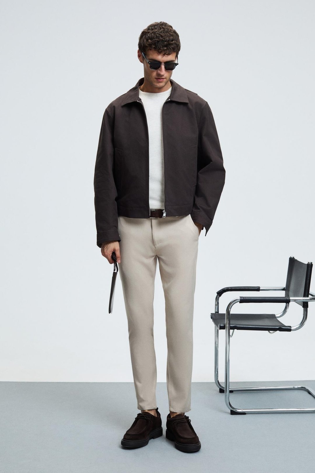 CRUDO Erkek Yanları Ve Arkası Cepli Fermuarlı Regular Fit Dokuma Bej Pantolon