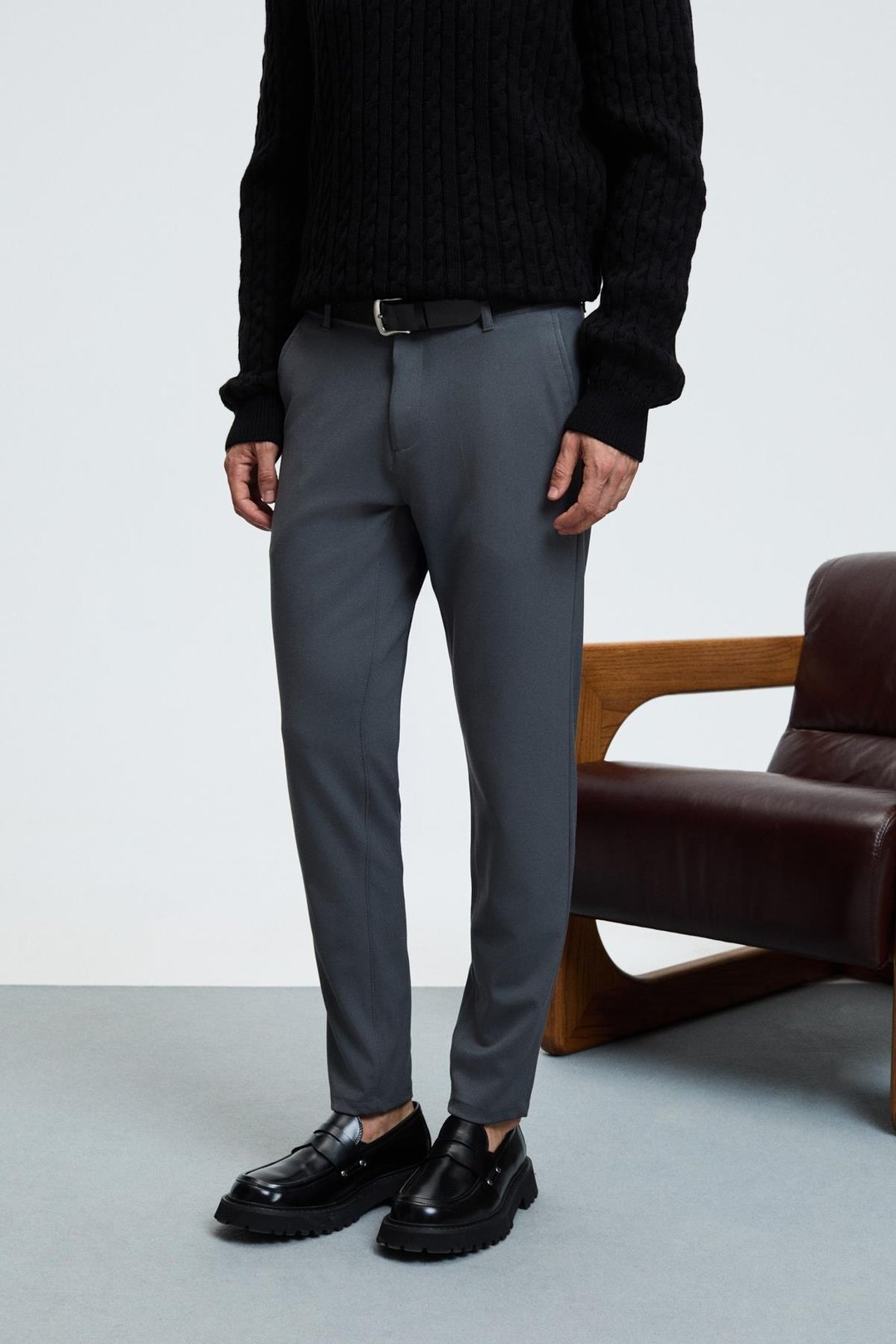 CRUDO Erkek Yanları Ve Arkası Cepli Fermuarlı Regular Fit Dokuma Koyu Gri Pantolon