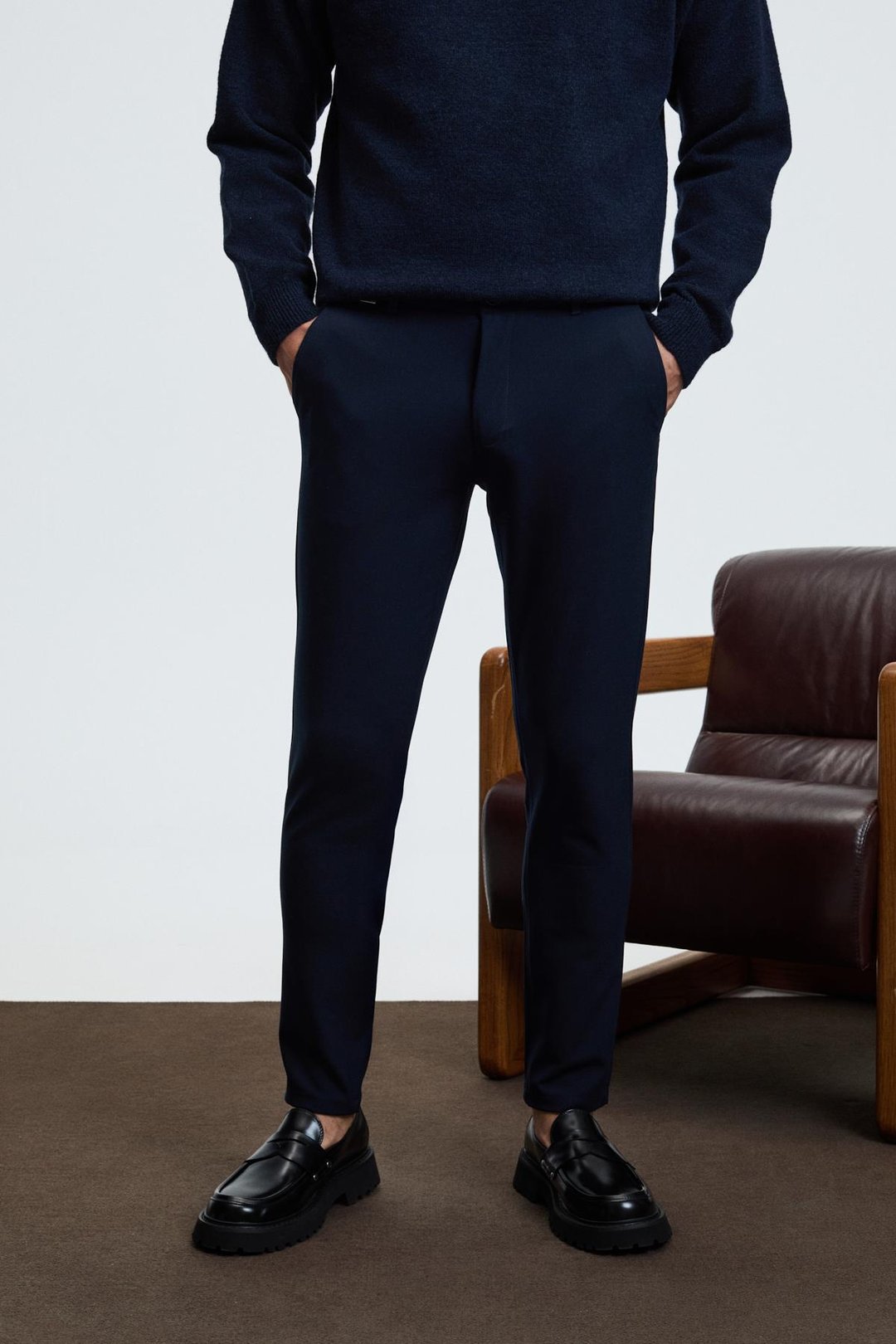 CRUDO Erkek Yanları Ve Arkası Cepli Fermuarlı Regular Fit Dokuma Lacivert Pantolon