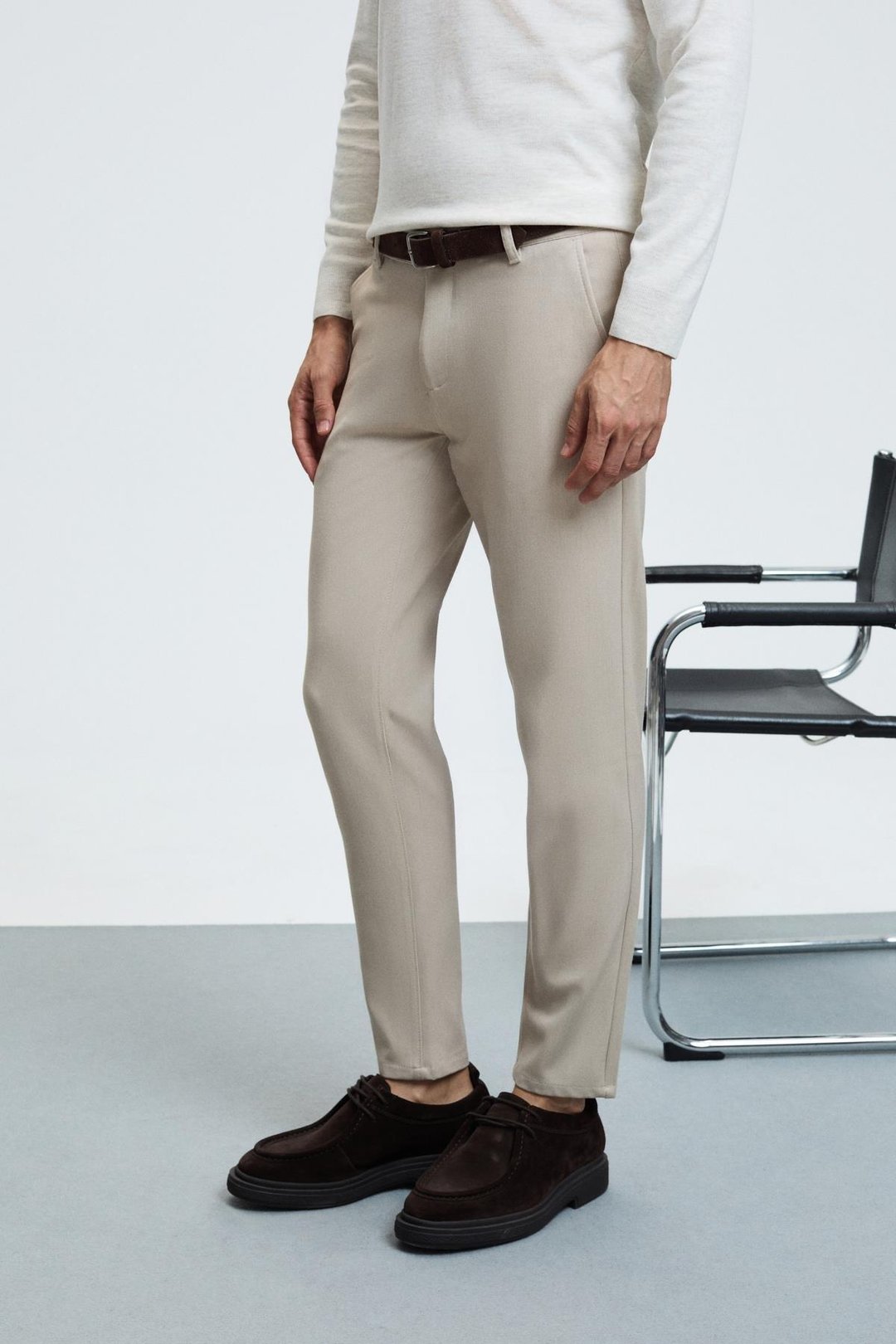 CRUDO Erkek Yanları Ve Arkası Cepli Fermuarlı Regular Fit Dokuma Bej Pantolon