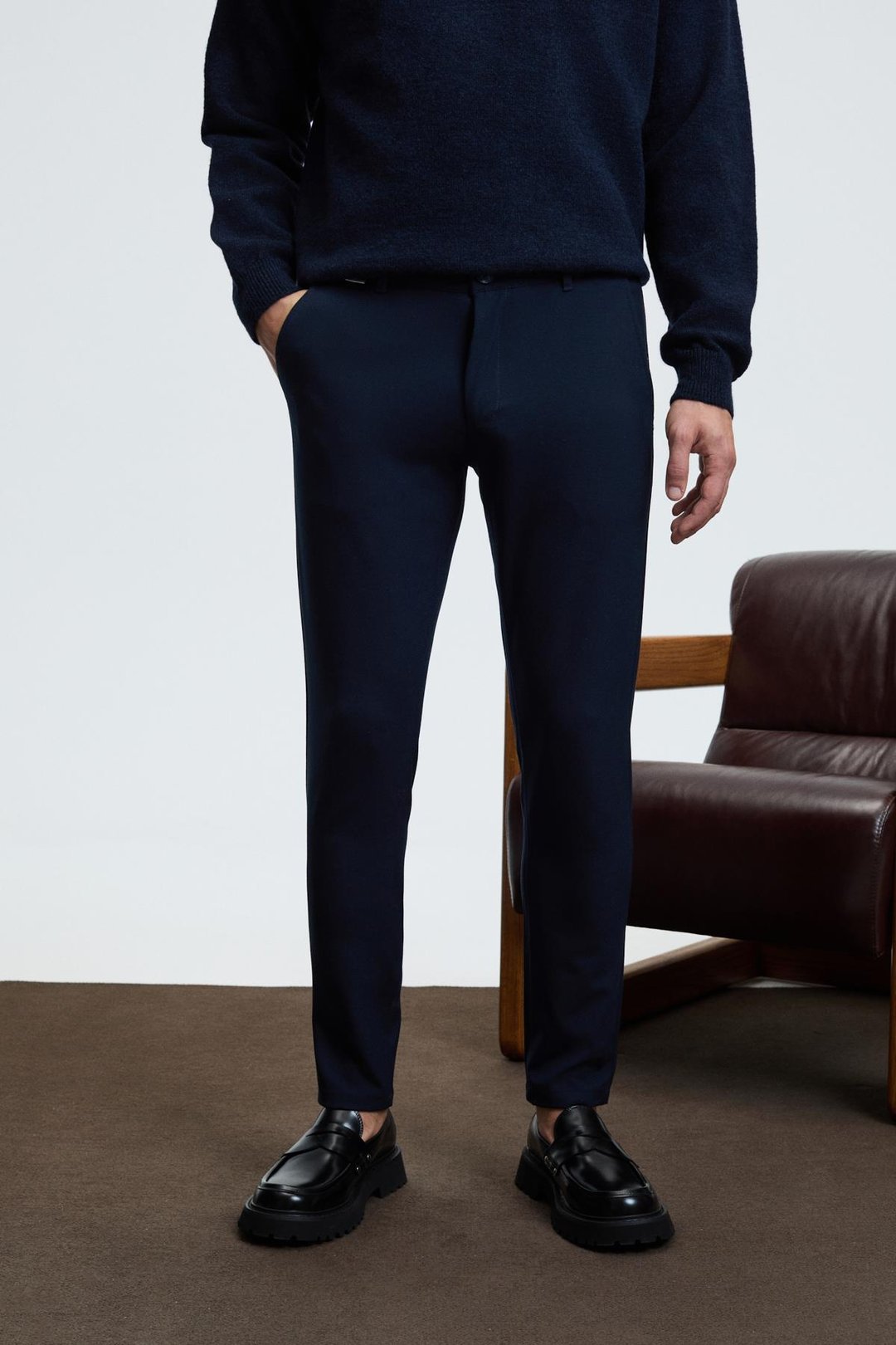 CRUDO Erkek Yanları Ve Arkası Cepli Fermuarlı Regular Fit Dokuma Lacivert Pantolon