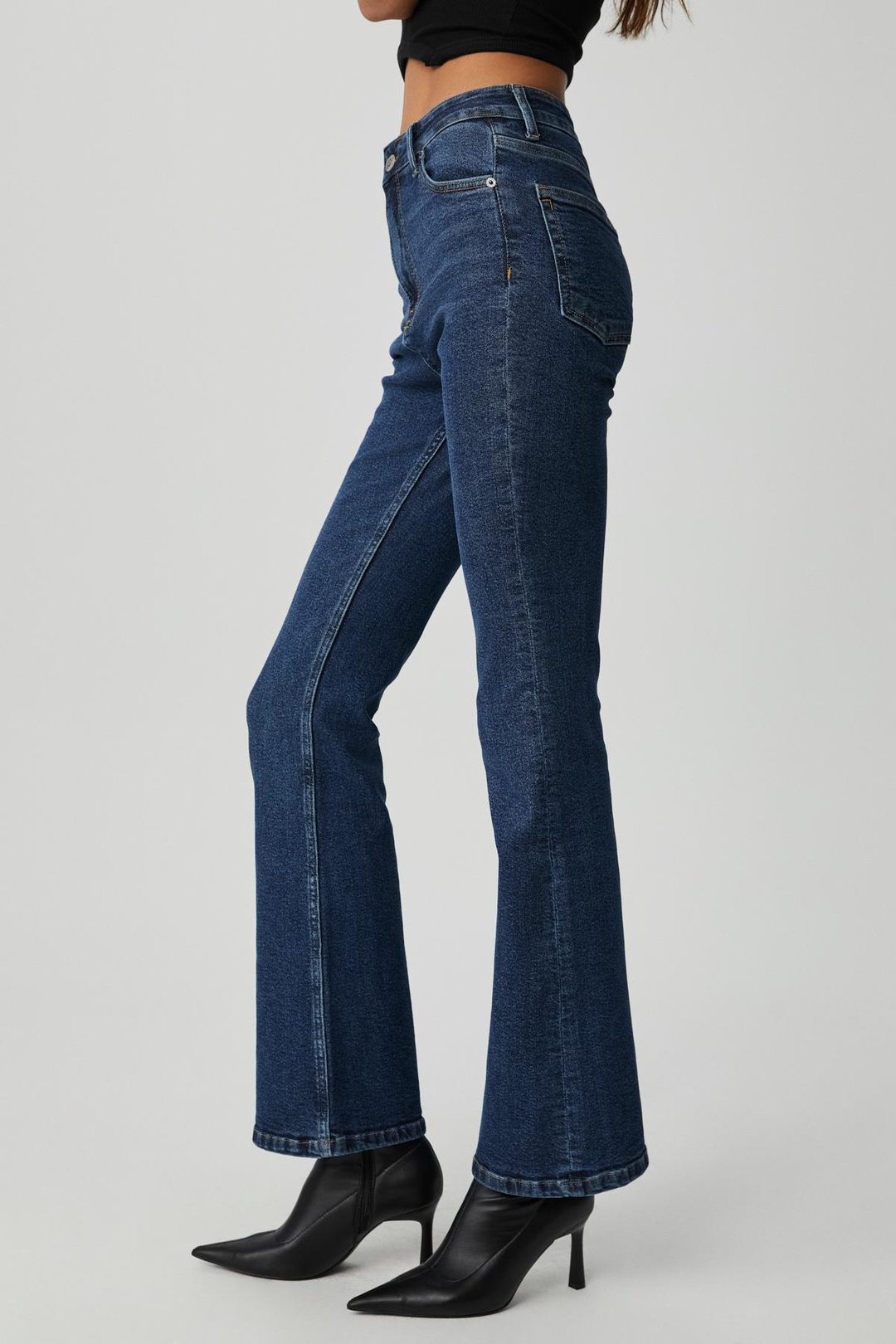 CRYSTAL Kadın İspanyol Paça Yüksek Bel Koyu Mavi Jeans