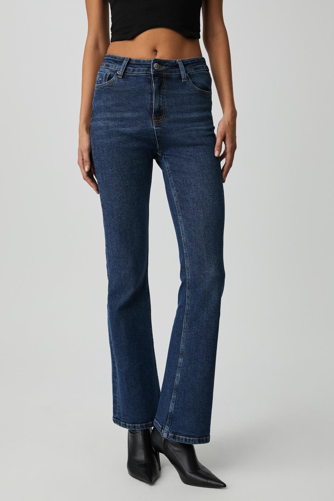 CRYSTAL Kadın İspanyol Paça Yüksek Bel Koyu Mavi Jeans