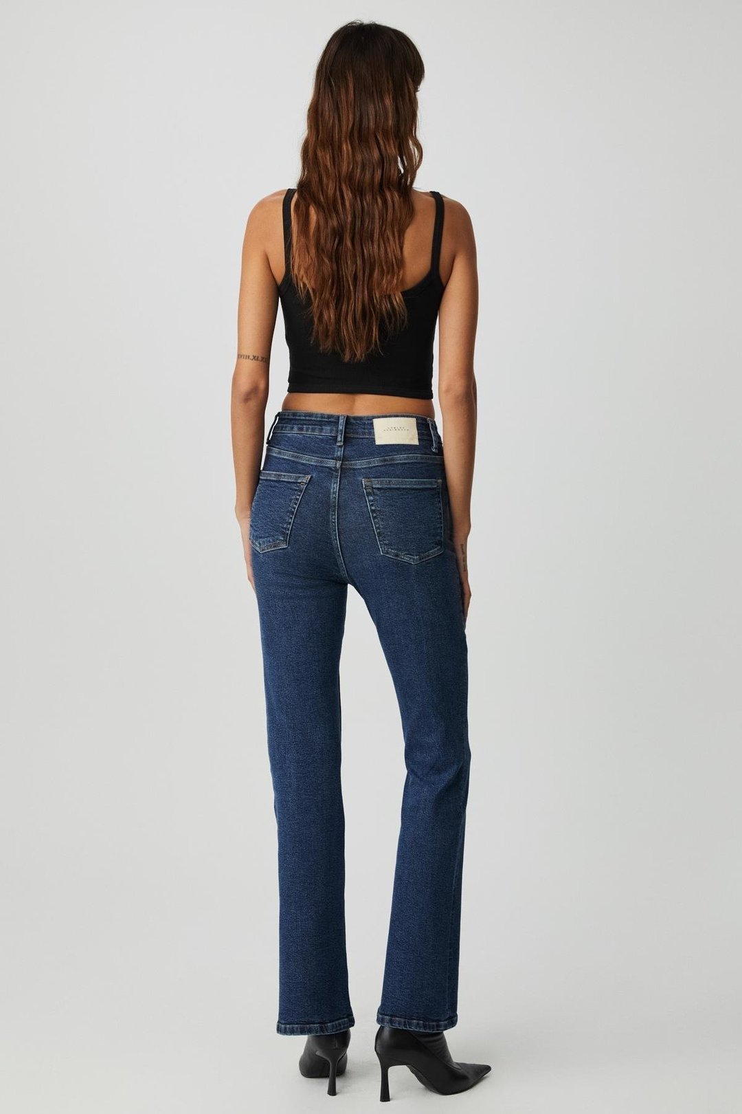 CRYSTAL Kadın İspanyol Paça Yüksek Bel Koyu Mavi Jeans