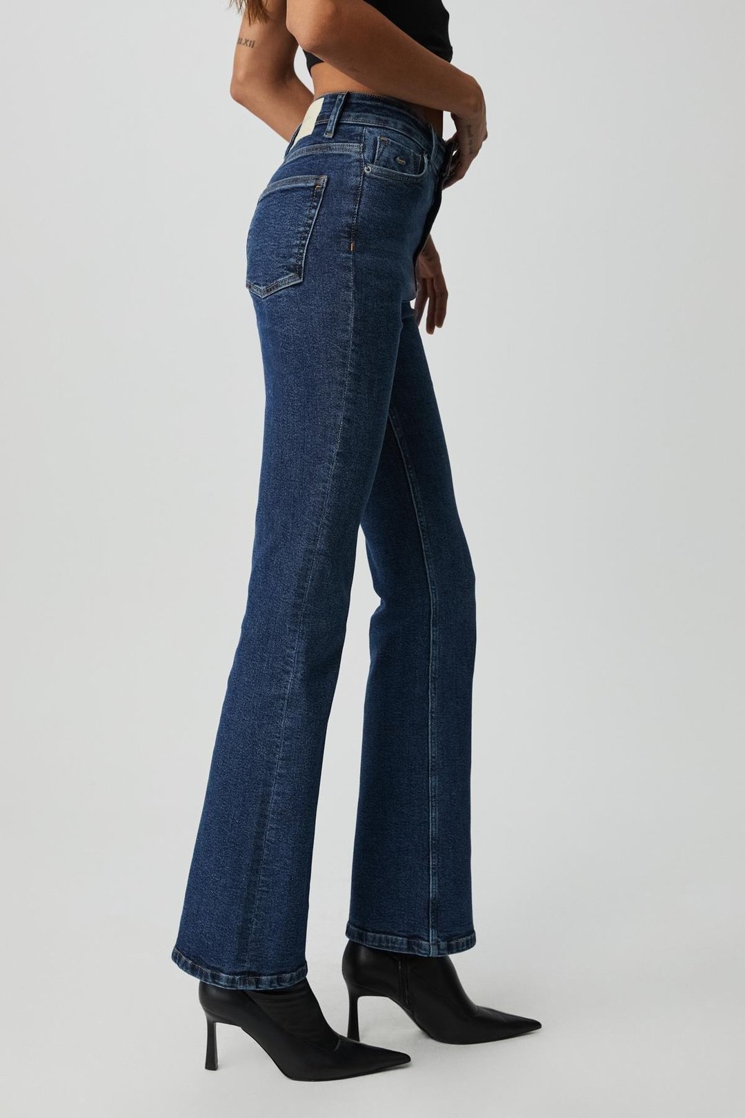 CRYSTAL Kadın İspanyol Paça Yüksek Bel Koyu Mavi Jeans