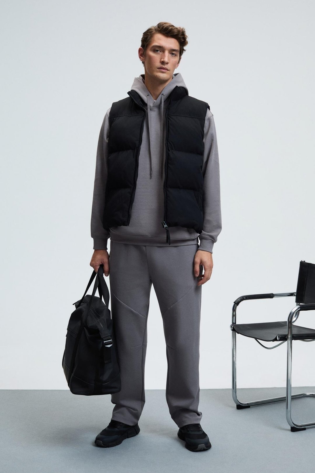 DASHIELL Erkek Kapüşonlu Kordonlu Önü Baskılı Koyu Gri Sweatshirt