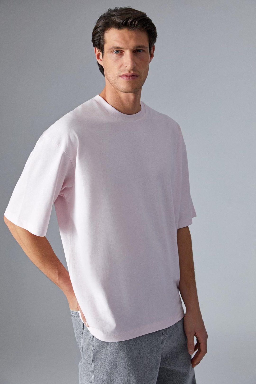 DAZMANN Erkek Oversize Fit Bisiklet Yaka Kısa Kollu %100 Organik Pamuk Pembe T-Shirt