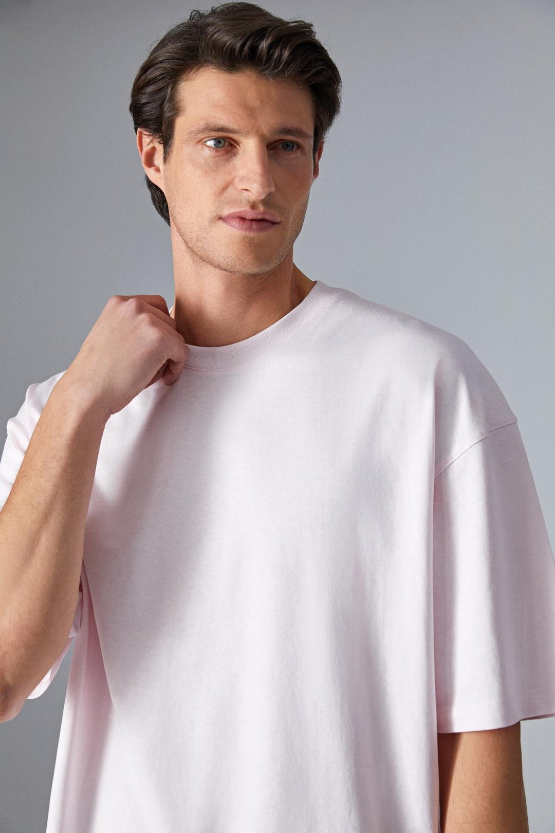 DAZMANN Erkek Oversize Fit Bisiklet Yaka Kısa Kollu %100 Organik Pamuk Pembe T-Shirt