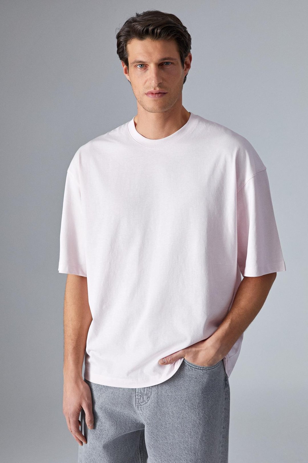 DAZMANN Erkek Oversize Fit Bisiklet Yaka Kısa Kollu %100 Organik Pamuk Pembe T-Shirt