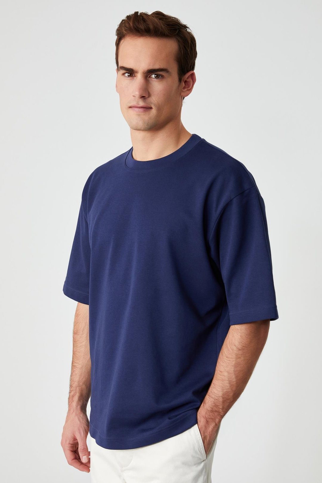 DAZMANN Erkek Oversize Fit Bisiklet Yaka Kısa Kollu %100 Organik Pamuk Lacivert T-Shirt