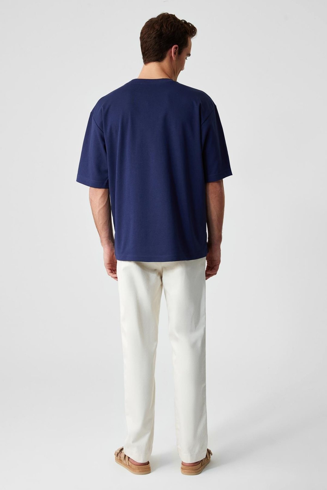 DAZMANN Erkek Oversize Fit Bisiklet Yaka Kısa Kollu %100 Organik Pamuk Lacivert T-Shirt