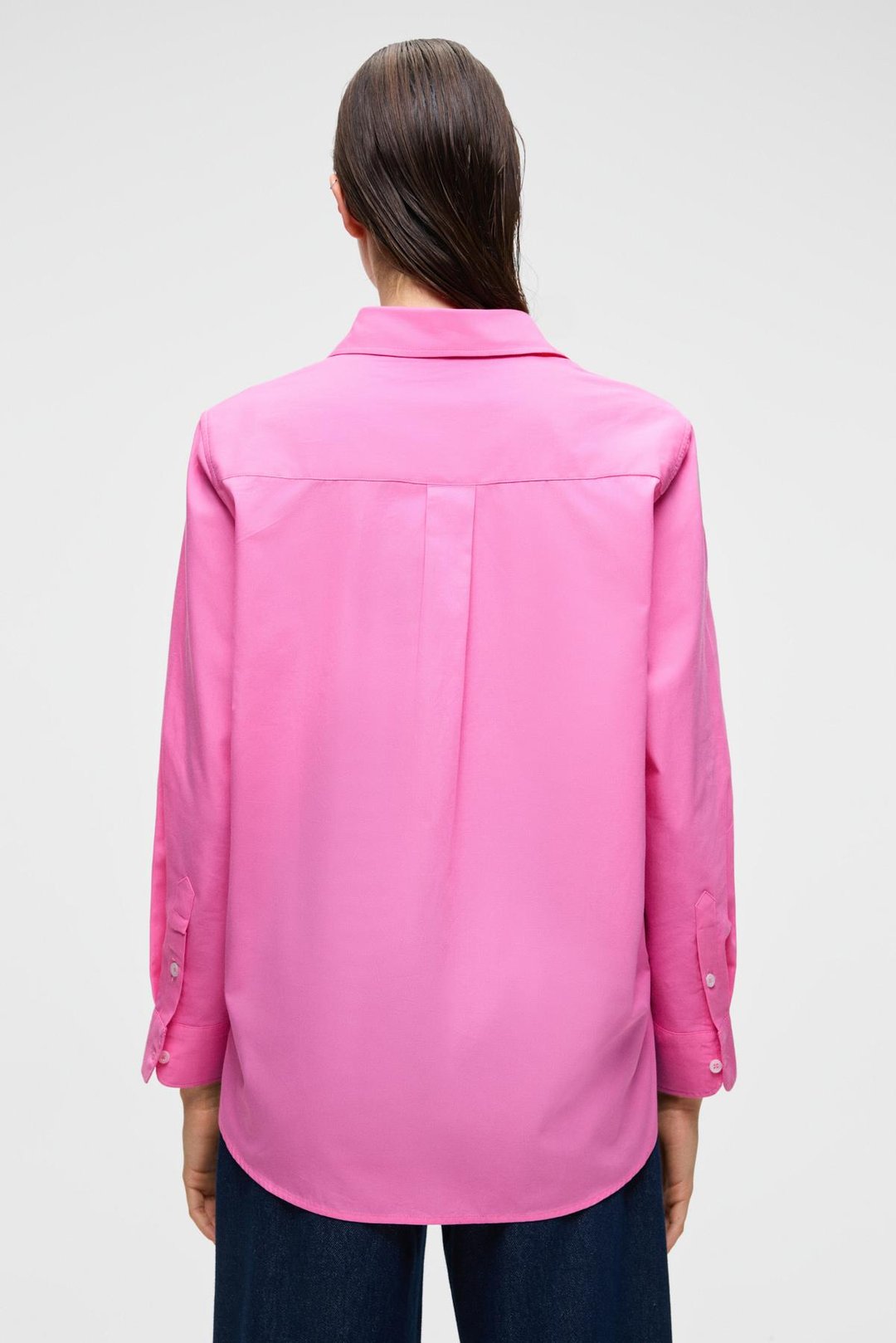 DELFINO Kadın Oversize %100 Organik Pamuk Uzun Kollu İnce Uzun Pembe Gömlek