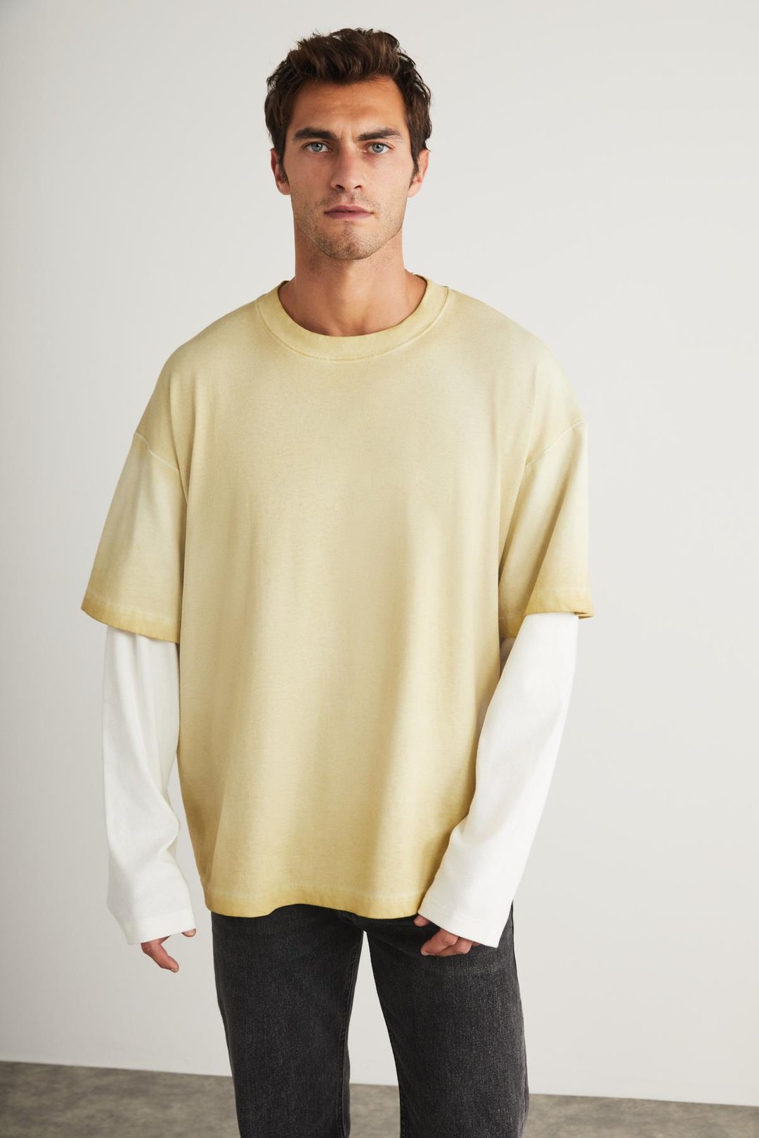 DENY Basic Oversize Açık Bej Tekli T-Shirt