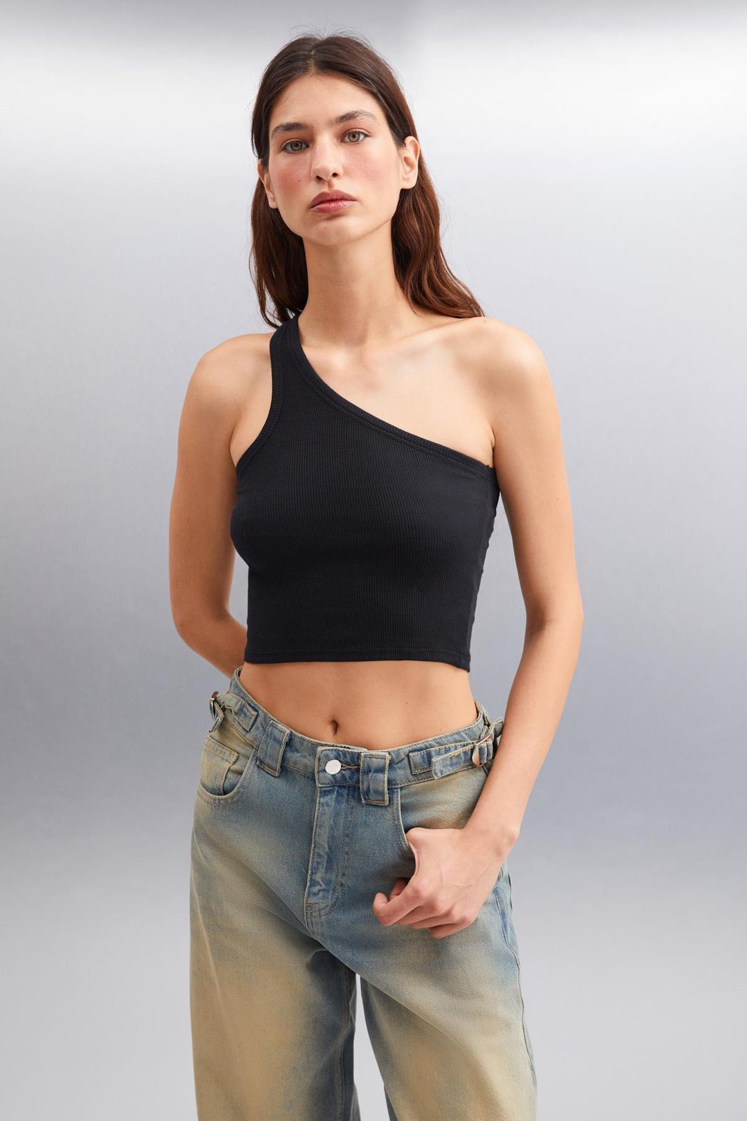 DIVINA Crop Crop Siyah Tekli Bluz