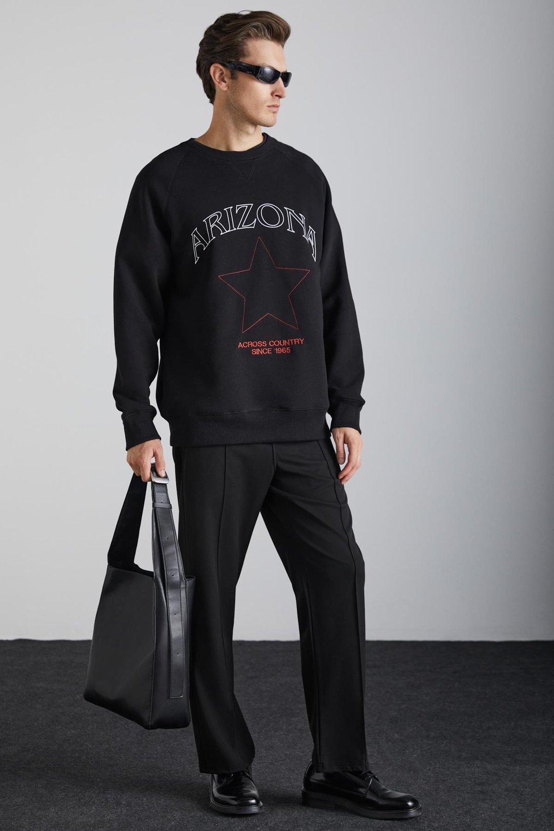 DOMAGOJ Erkek Pamuk Yuvarlak Yaka Siyah Sweatshirt