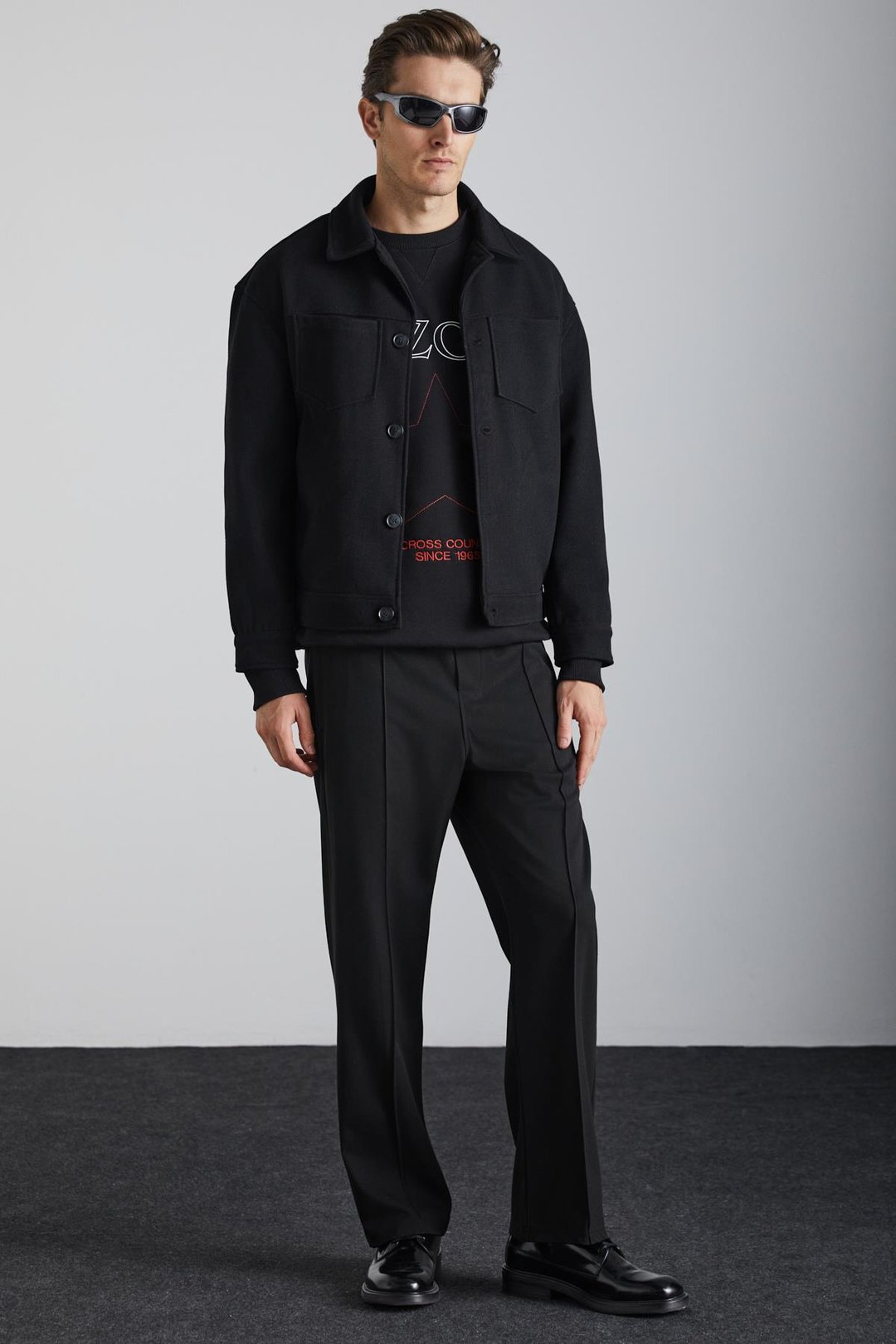 DOMAGOJ Erkek Pamuk Yuvarlak Yaka Siyah Sweatshirt