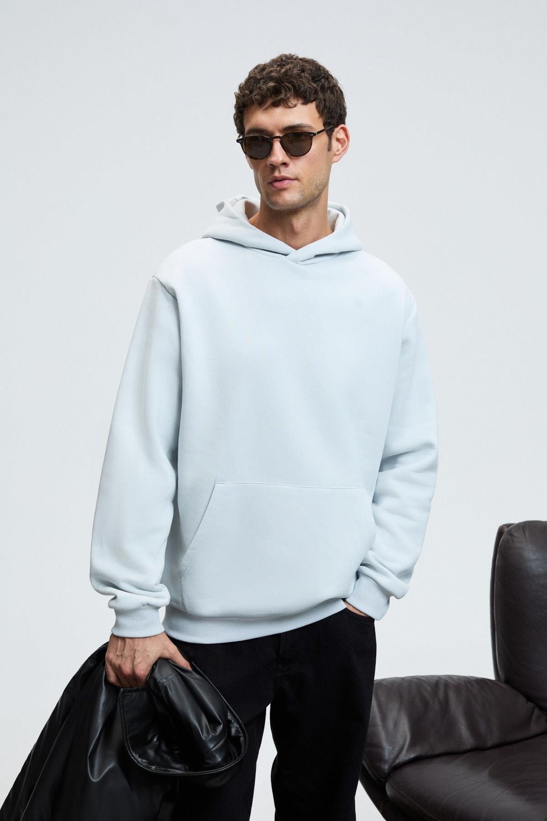 Draco Erkek Organik Kumaşlı İçi Polarlı Yumuşacık  Kanguru Cepli Kapüşonlu Gri Sweatshirt