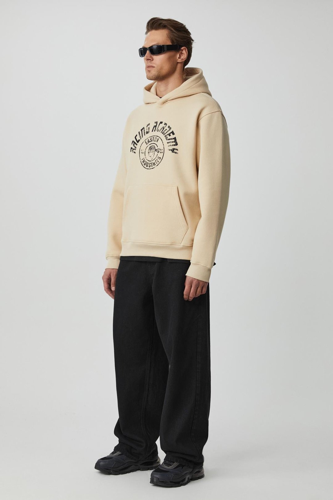 EDGAR Erkek %75 Pamuk %25 Polyester Yumuşacık Kapüşonlu Oversize Bej Sweatshirt