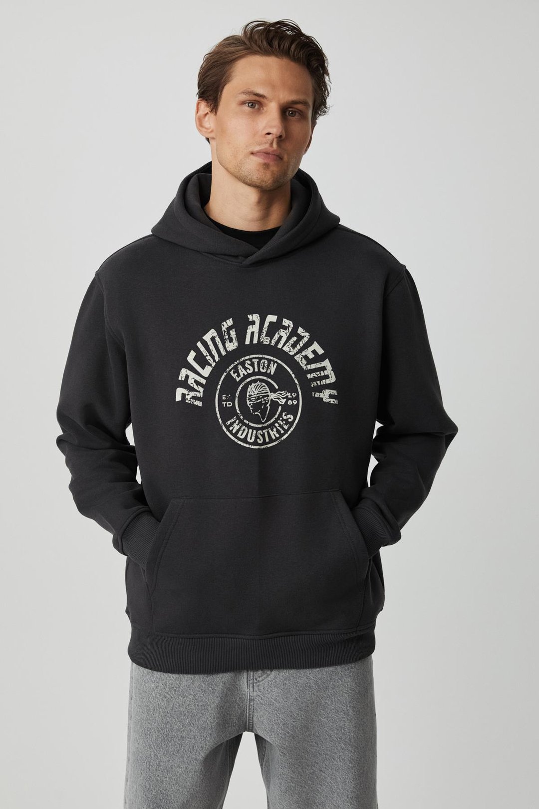 EDGAR Erkek %75 Pamuk %25 Polyester Yumuşacık Kapüşonlu Oversize Antrasit Sweatshirt