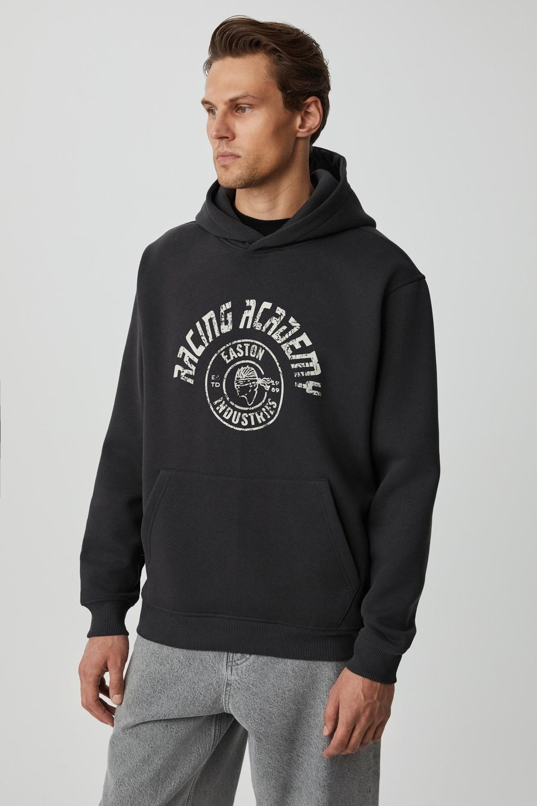 EDGAR Erkek %75 Pamuk %25 Polyester Yumuşacık Kapüşonlu Oversize Antrasit Sweatshirt