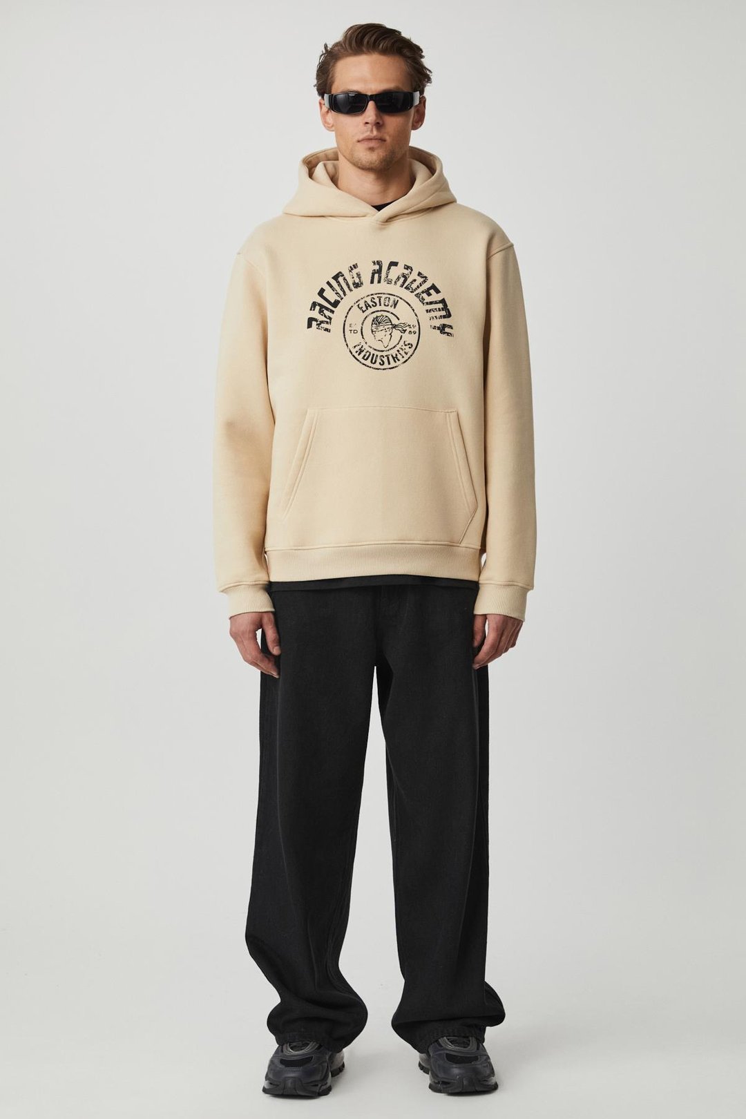 EDGAR Erkek %75 Pamuk %25 Polyester Yumuşacık Kapüşonlu Oversize Bej Sweatshirt