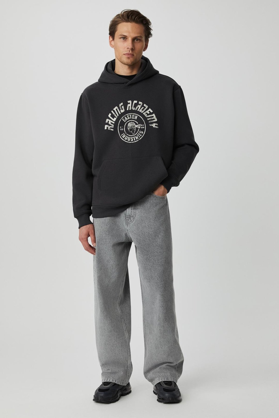 EDGAR Erkek %75 Pamuk %25 Polyester Yumuşacık Kapüşonlu Oversize Antrasit Sweatshirt