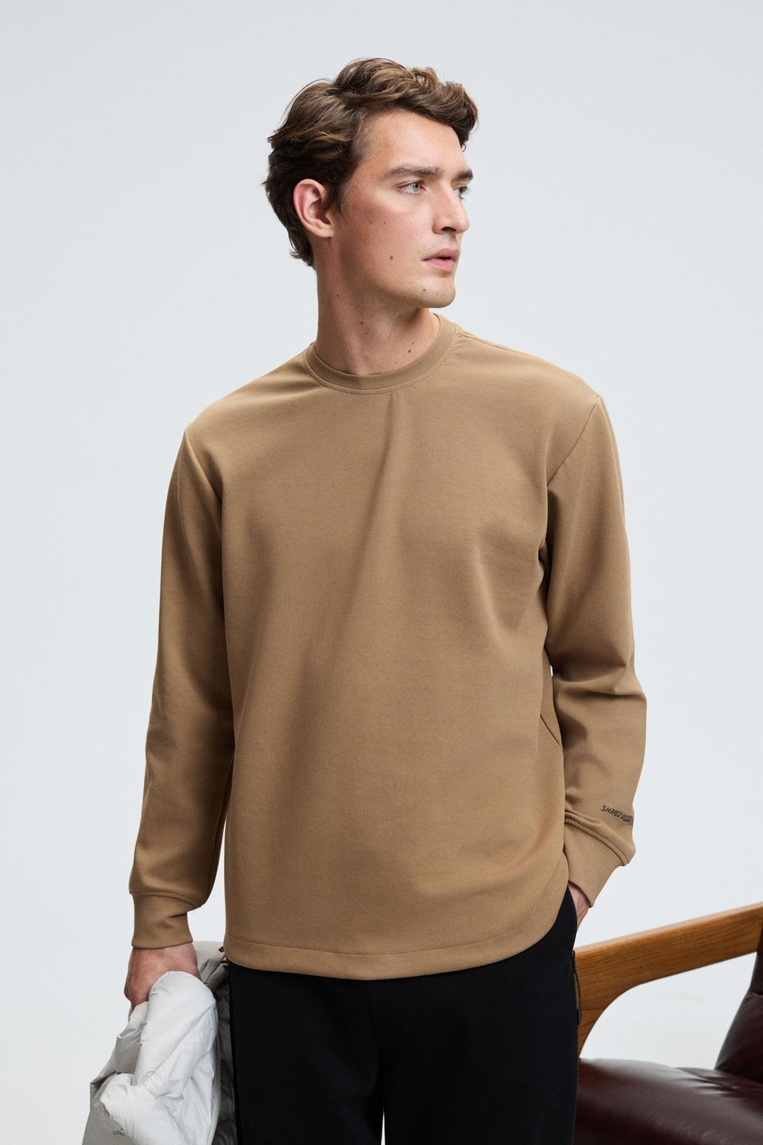 EDMUND Erkek Kolu Baskılı Eteği Lastik ve Stoperli Bisiklet Yaka Vizon Sweatshirt