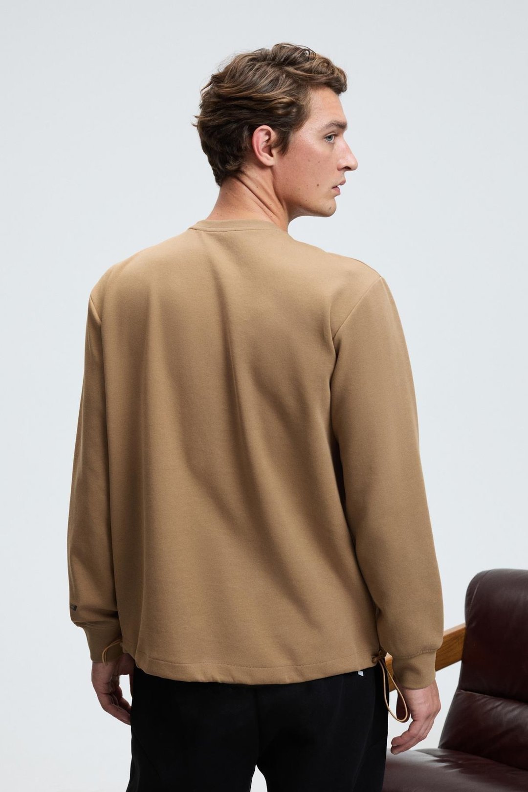 EDMUND Erkek Kolu Baskılı Eteği Lastik ve Stoperli Bisiklet Yaka Vizon Sweatshirt