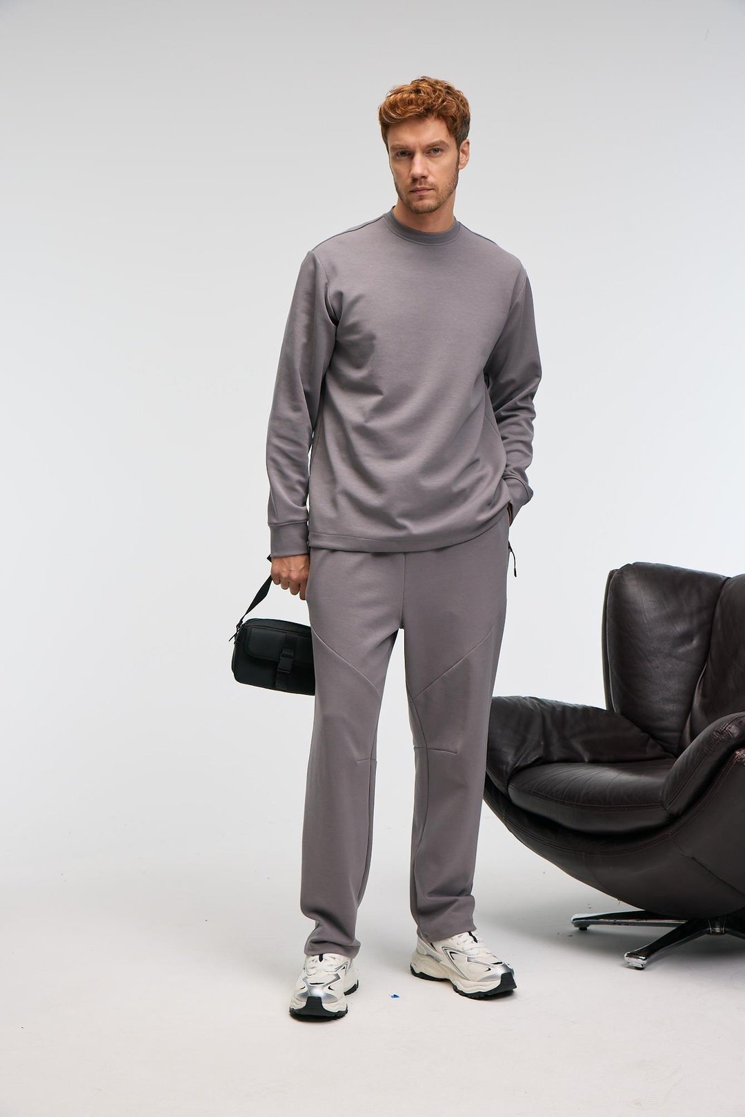 EDMUND Erkek Kolu Baskılı Eteği Lastik ve Stoperli Bisiklet Yaka Koyu Gri Sweatshirt