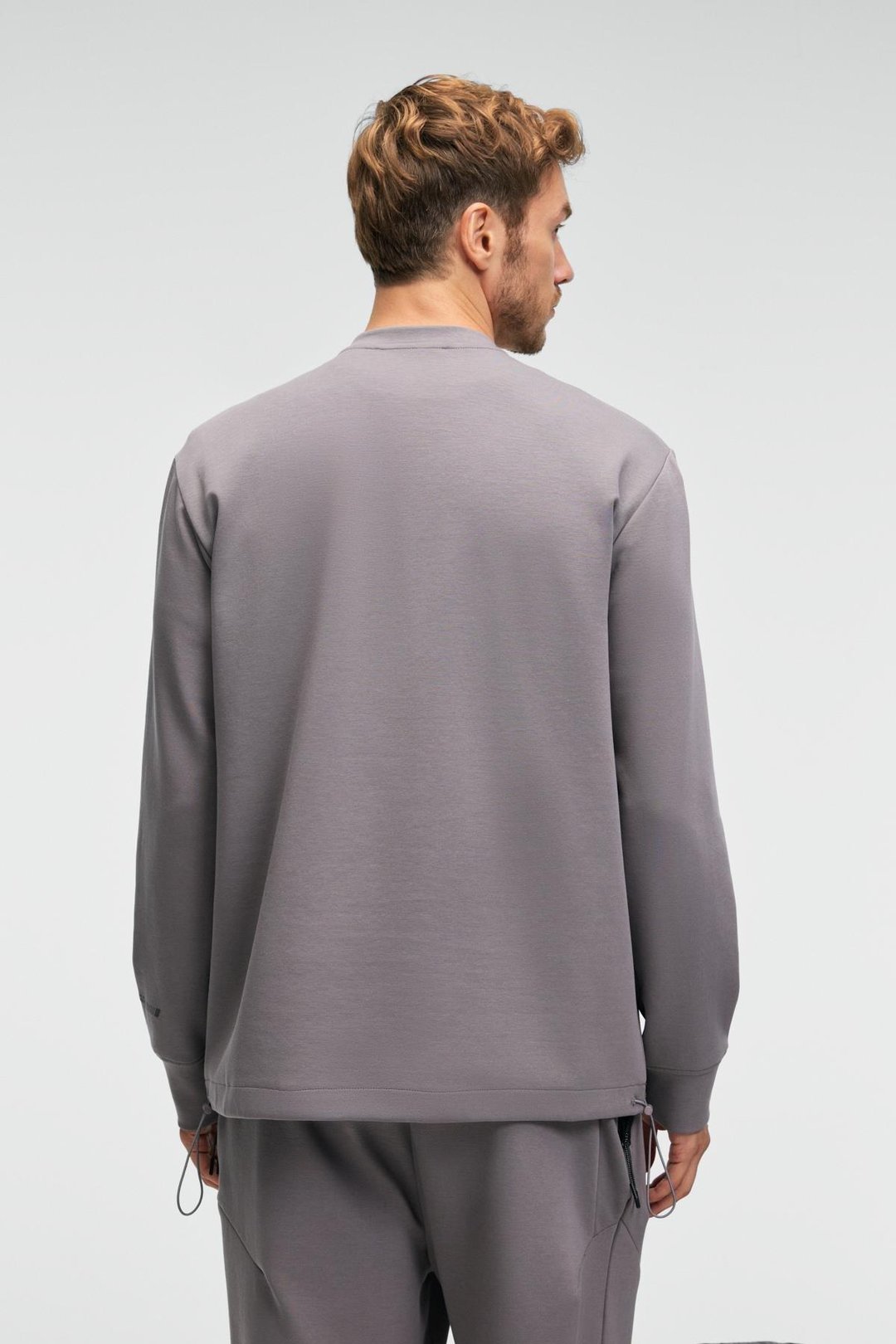 EDMUND Erkek Kolu Baskılı Eteği Lastik ve Stoperli Bisiklet Yaka Koyu Gri Sweatshirt