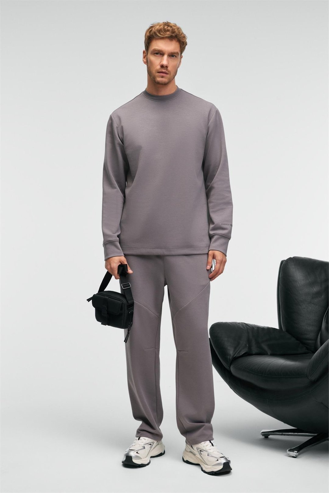 EDMUND Erkek Kolu Baskılı Eteği Lastik ve Stoperli Bisiklet Yaka Koyu Gri Sweatshirt