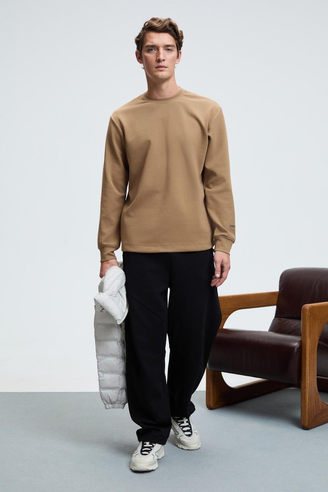 EDMUND Erkek Kolu Baskılı Eteği Lastik ve Stoperli Bisiklet Yaka Vizon Sweatshirt