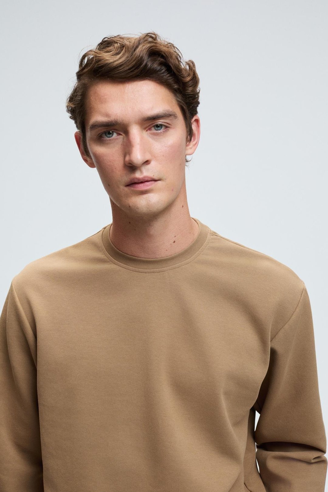 EDMUND Erkek Kolu Baskılı Eteği Lastik ve Stoperli Bisiklet Yaka Vizon Sweatshirt