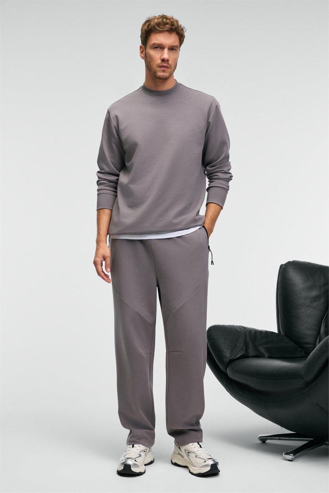 EDMUND Erkek Kolu Baskılı Eteği Lastik ve Stoperli Bisiklet Yaka Koyu Gri Sweatshirt