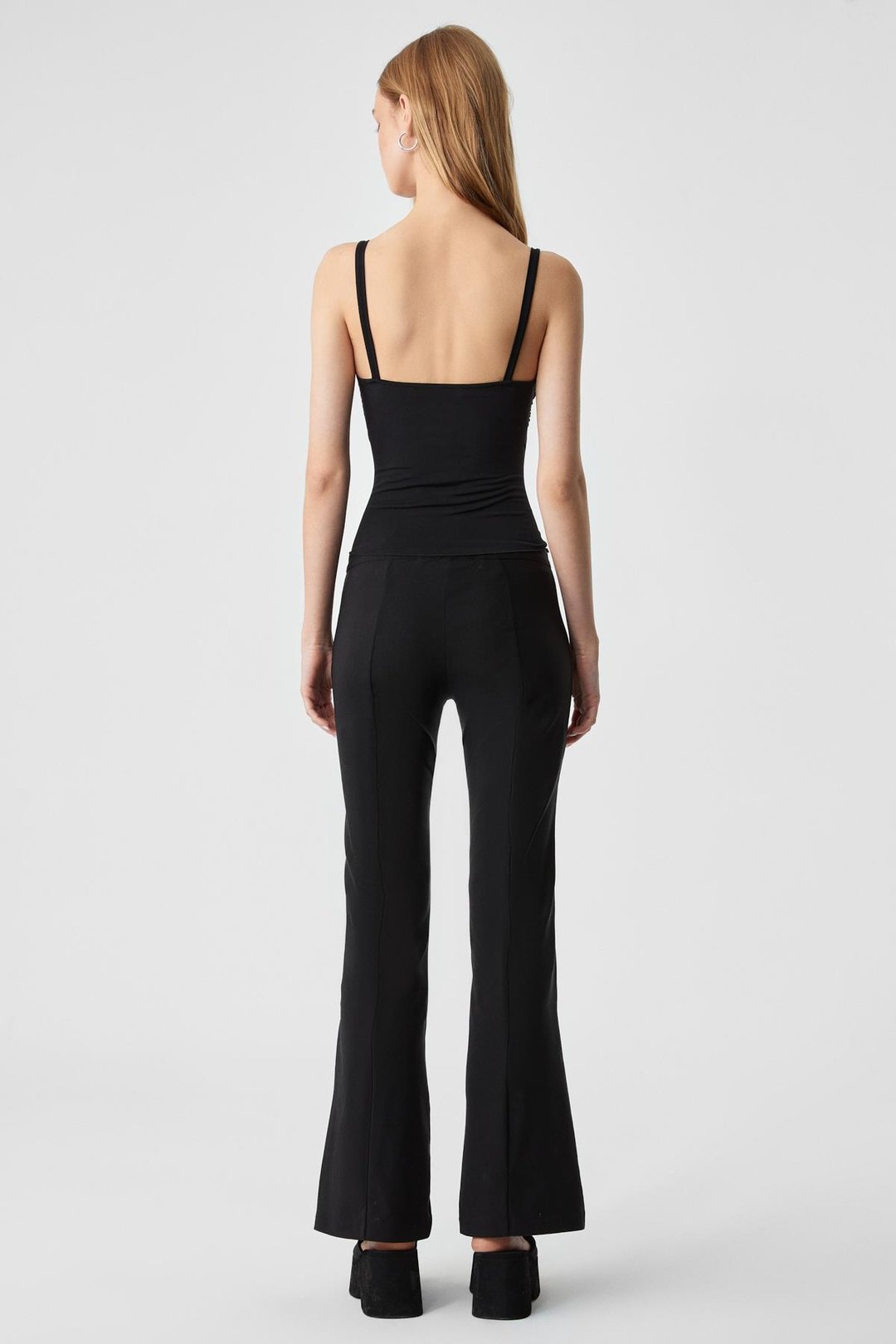 EFILIUS Kadın Slim Geniş Paça Fermuarlı Siyah Pantolon