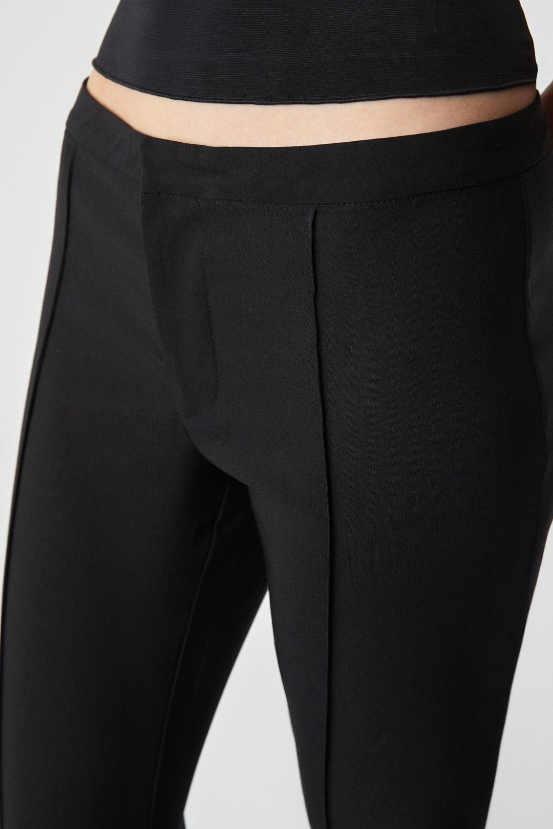 EFILIUS Kadın Slim Geniş Paça Fermuarlı Siyah Pantolon