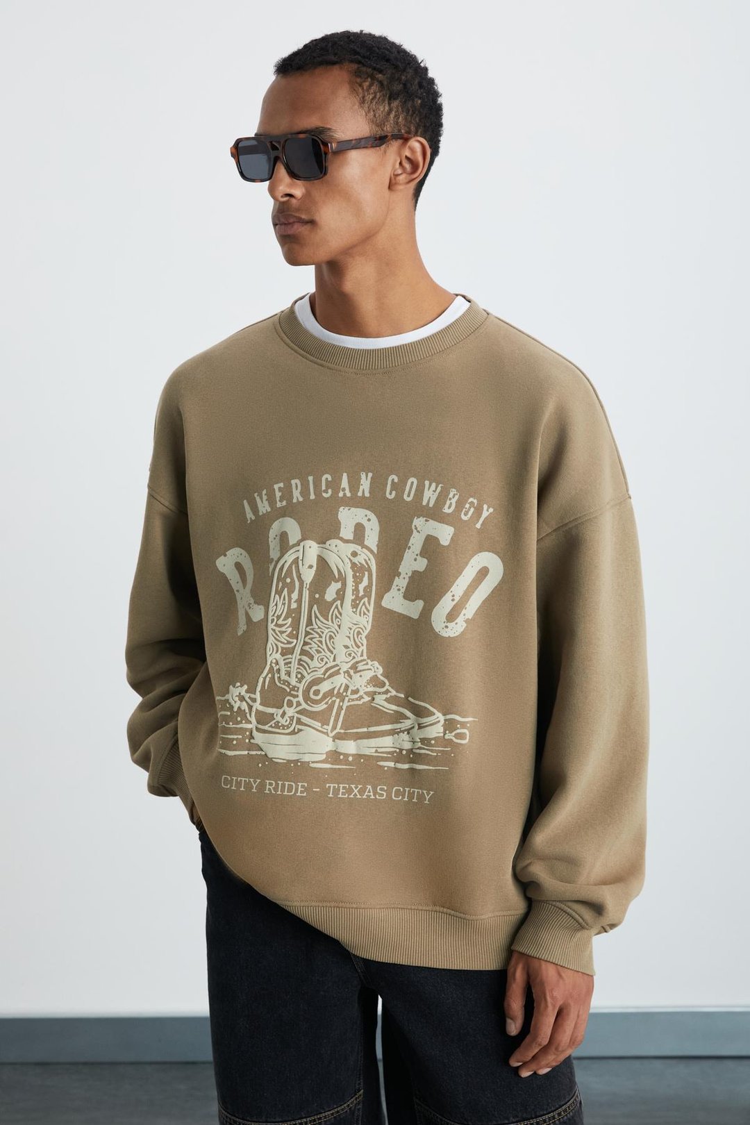 EKKO Erkek Yumuşacık Kışlık Kumaşlı 3 İplik Organik Pamuk Örme Ovesize Vizon Sweatshirt