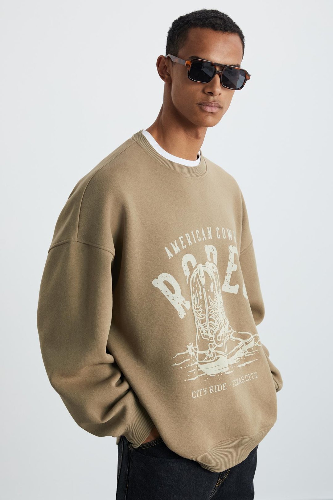 EKKO Erkek Yumuşacık Kışlık Kumaşlı 3 İplik Organik Pamuk Örme Ovesize Vizon Sweatshirt