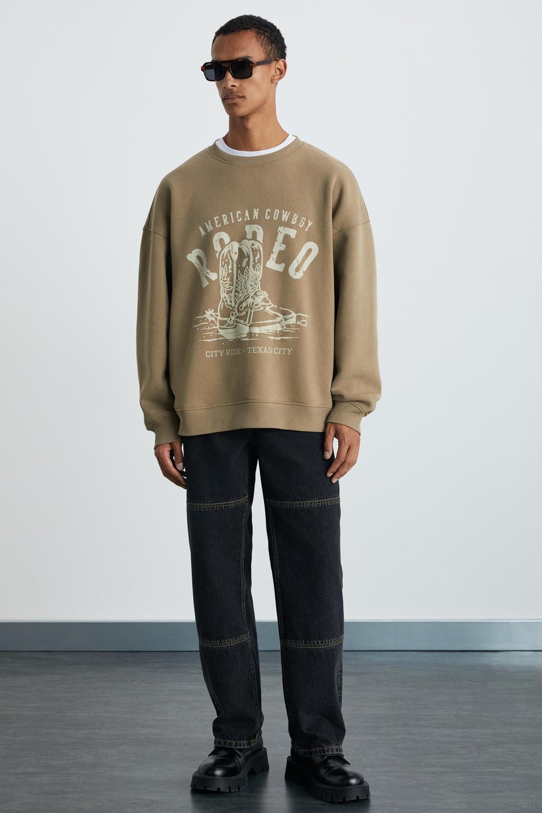 EKKO Erkek Yumuşacık Kışlık Kumaşlı 3 İplik Organik Pamuk Örme Ovesize Vizon Sweatshirt