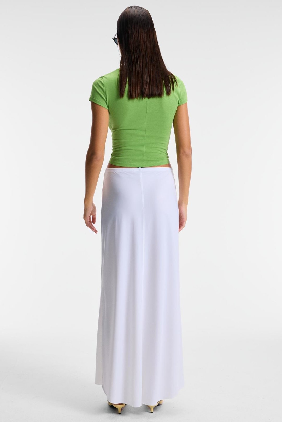 ELANOVA Kadın Beli Lastikli Ön ve Arka Dikişli Maxi Boy Beyaz Etek