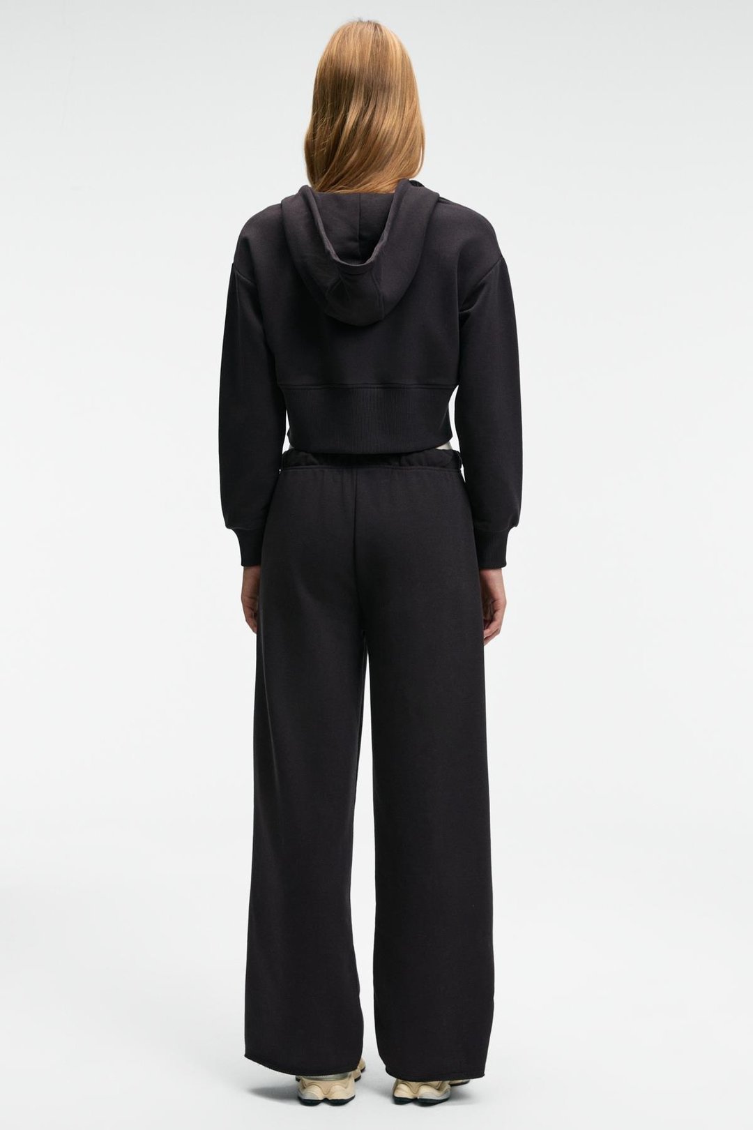 ELARA Kadın Metal Fermuarlı Nakışlı Kapüşonlu Crop Antrasit Sweatshirt