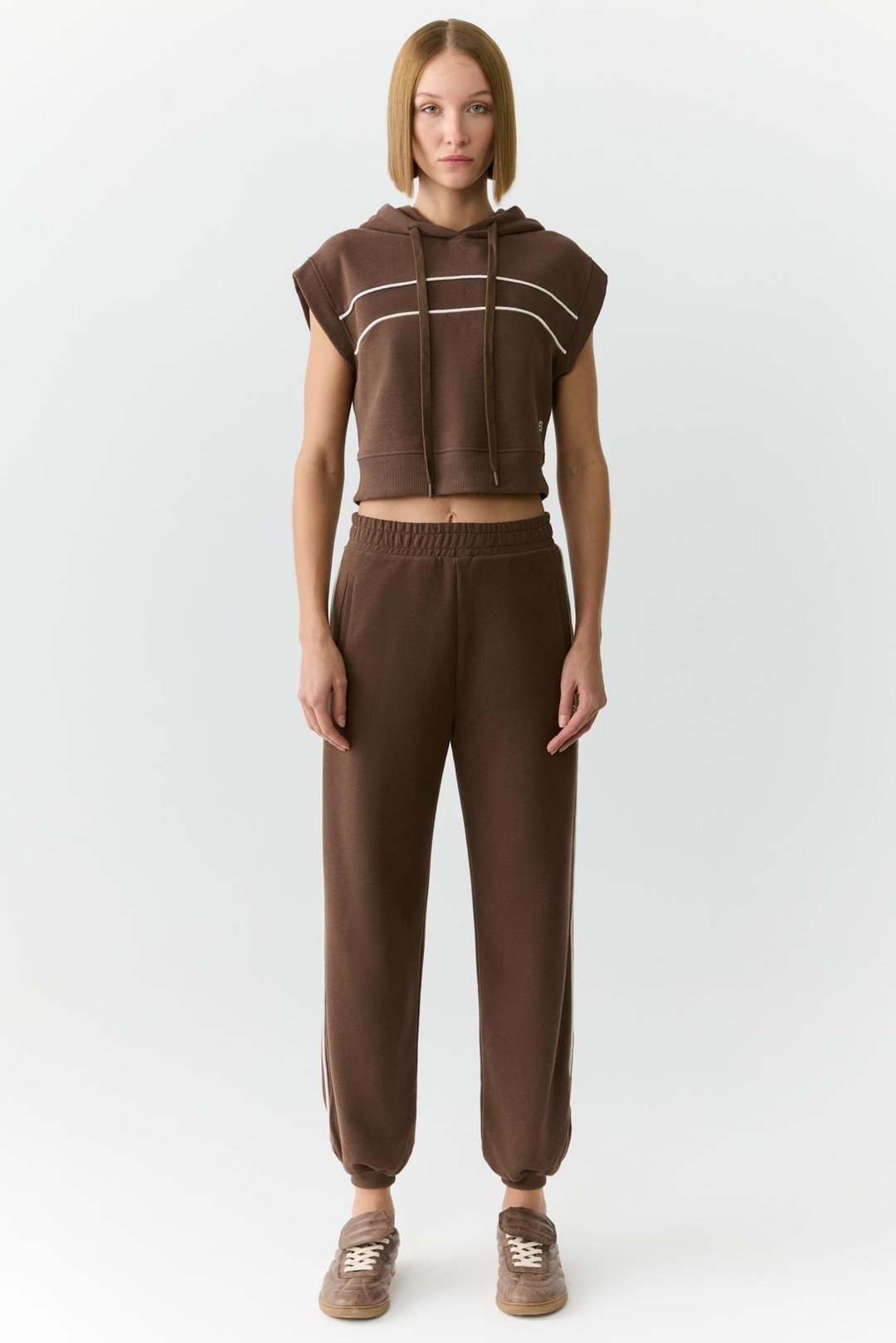 ELENORA Kadın Kapüşonlu Düşük Omuz Kahverengi Sweatshirt