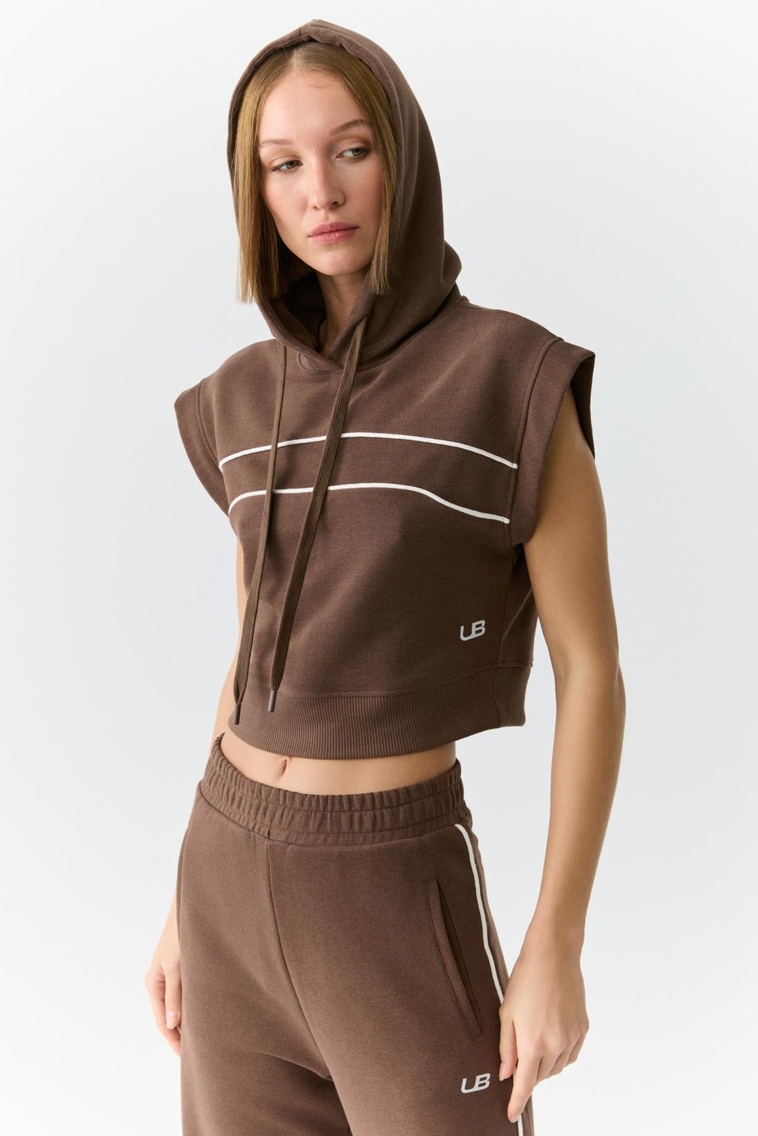 ELENORA Kadın Kapüşonlu Düşük Omuz Kahverengi Sweatshirt